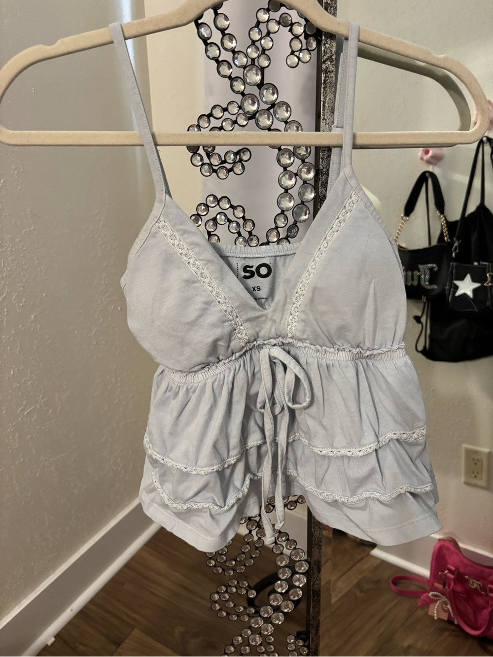 Cute blue ruffle spaghetti strap